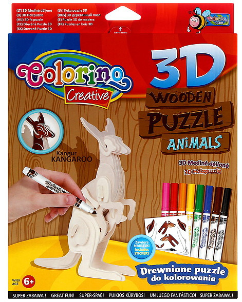 Puzzle drewniane 3D Kangur COLORINO