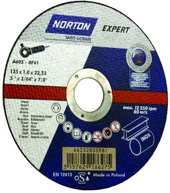 Norton Tarcza płaska cięcie metalu Expert 125 x 22 23 mm