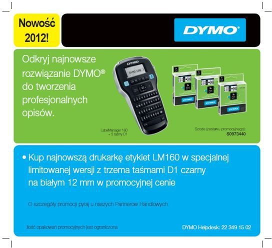 Dymo PAK.PROMOCYJNY 3SZT.TASMY 12MM D1 CZARNY/BIALY + DRUKARKA LM160 S0973440 [S