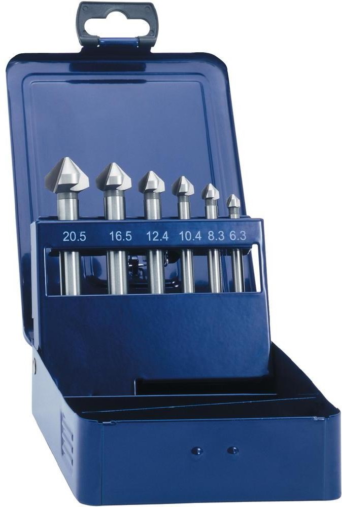 HSS Eventus Nawiertak zestaw Eventus 05540 Materiał wiertła Średnica nawiercenia 6.3 mm 8.3 mm 10.4 mm 12.4 mm 16.5 mm 20.5 mm Uchwyt narzędzia Uchwyt prosty DIN 335 Form C