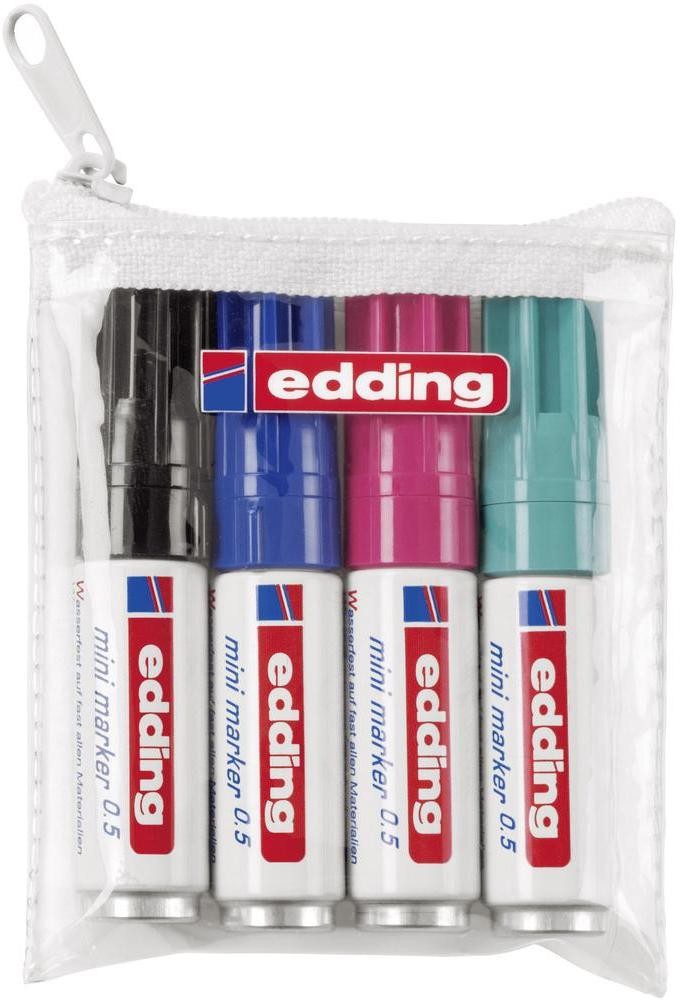 Edding Marker permanentny Czarny Niebieski Różowy Zielony Kształt okrągły 1.5 3 mm 4 szt