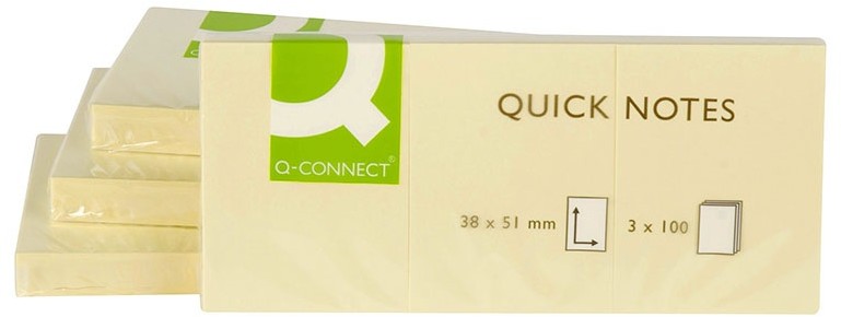 Q-CONNECT Bloczek samoprzylepny 38x51 mm 3x100 kart jasnożółty