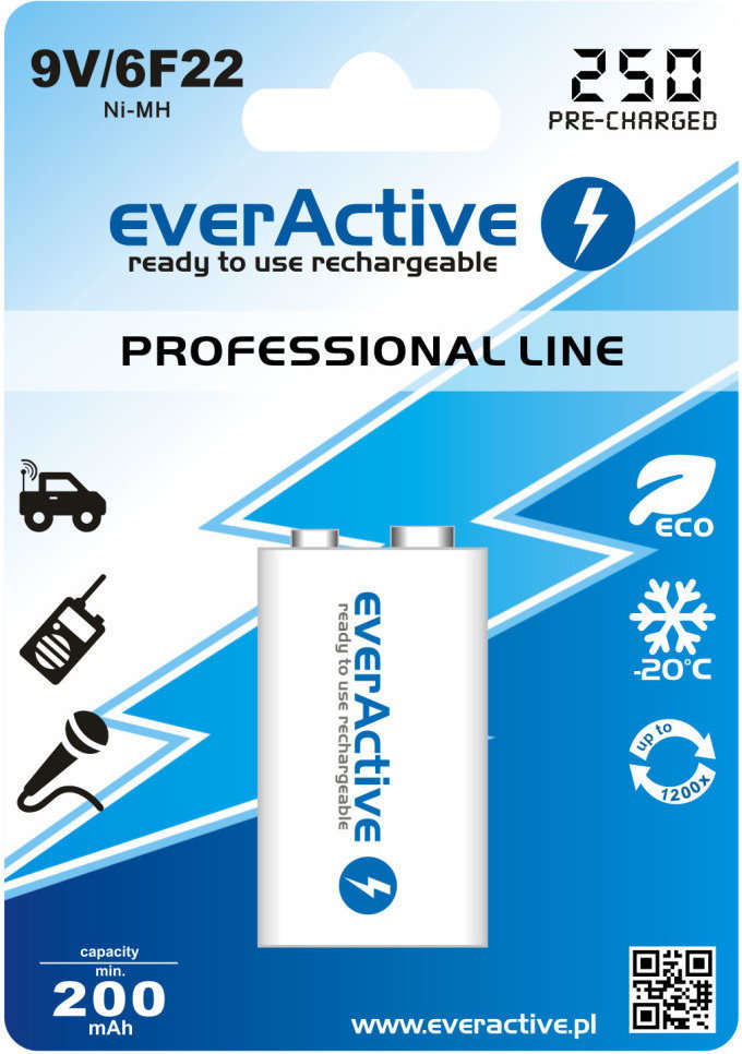 akumulatorek everActive 6F22/9V Ni-MH 250 mAh ready to use
