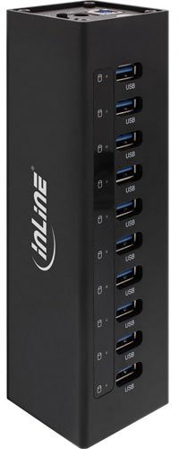 InLine USB 3.0 Hub mit Aluminiumgehäuse und 4A Netzteil (10-Port) schwarz (4043718214419)