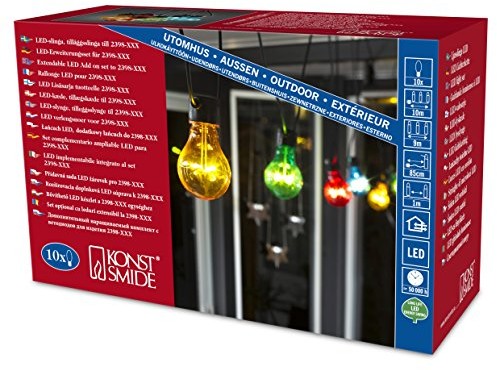 Konstsmide 2399 500 łańcuchy świetlne ogródka piwnego system rozbudowy: Łańcuch świetlny LED/na zewnątrz (IP44)/10 kolorowych żarówek/80 ciepło białych diod/czarny przewód