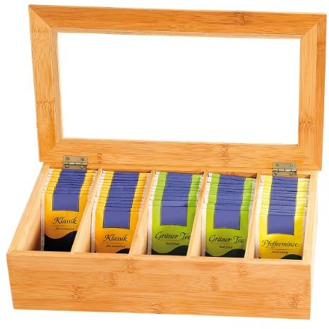 Kesper 5090013 pudełko na herbatę z drzewa bambusowego, z 5 przegródkami, wymiary 36 x 20 x 9 cm Bamboo
