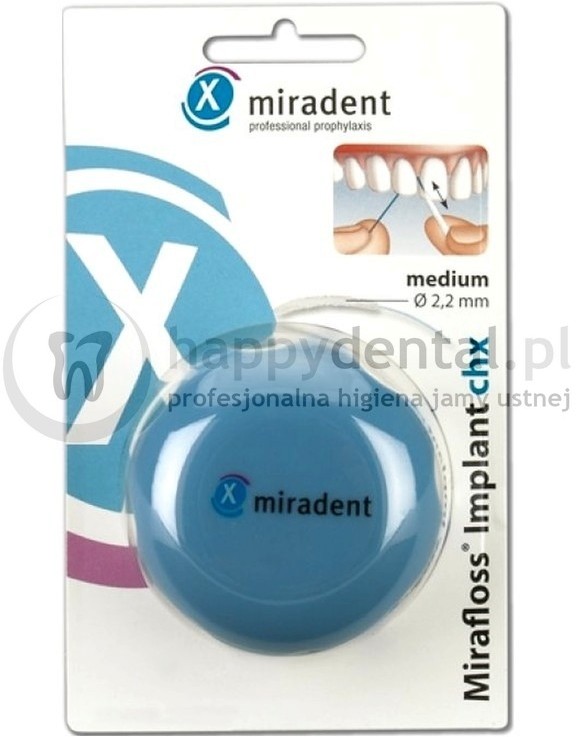 Hager and Werken MIRADENT Mirafloss Implant CHX śr.2,2mm (niebieska) 50 sztuk -