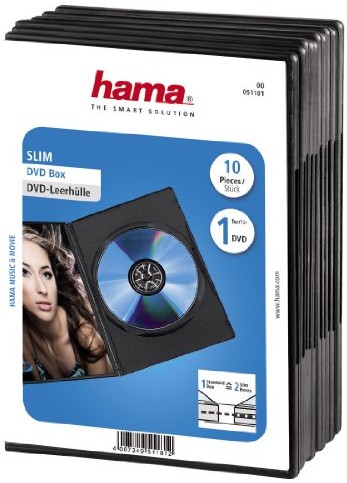 Hama pokrowiec DVD Slim 10er Pack (pasuje również do płyt CD i Blu-rays, bardzo wąska, z folii do wkładania Covers) Czarny opakowanie 10 szt. czarny 00051181