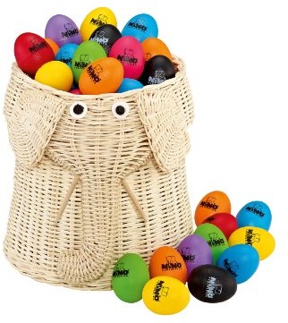Nino Percussion VE80-NI540-2 instrument perkusyjny  jajkoshaker, 80 sztuk, różne kolory, koszyk w kształcie słonia w zestawie VE80-NI540-2