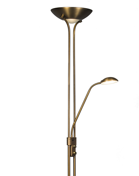 QAZQA Brązowa lampa podłogowa z lampką do czytania z diodą LED i ściemniaczem - Diva 2