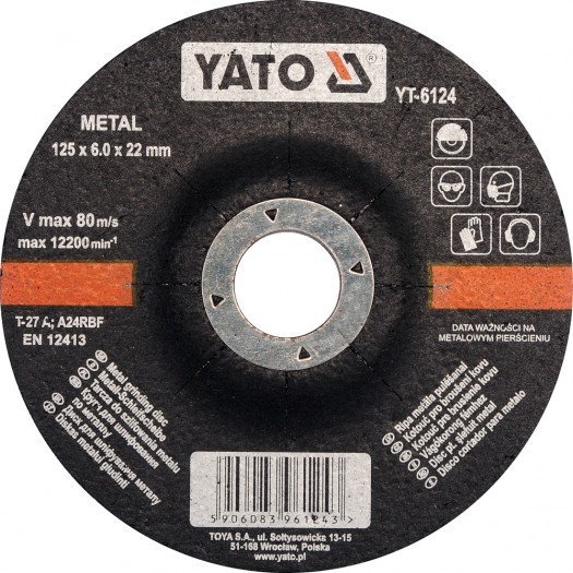 Yato Tarcza do szlifowania metalu 125x8,0x22 mm 10szt YT-6126