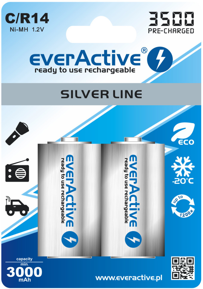 EverActive 2x akumulatorki R14/C Ni-MH 3500 mAh ready to use