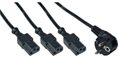 InLine 16653 °F kabel Y, 1 X wtyczka ze stykiem ochronnym do 3 X wtyk przyrządowy IEC Czarny 16653F
