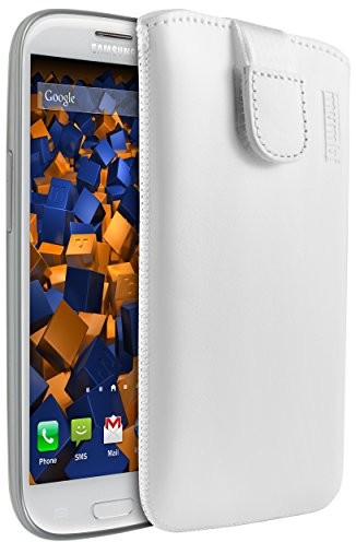 Mumbi prawdziwe skórzana torba na Samsung Galaxy (klapka z funkcją wyciągania), Galaxy S3/S3 Neo, biały