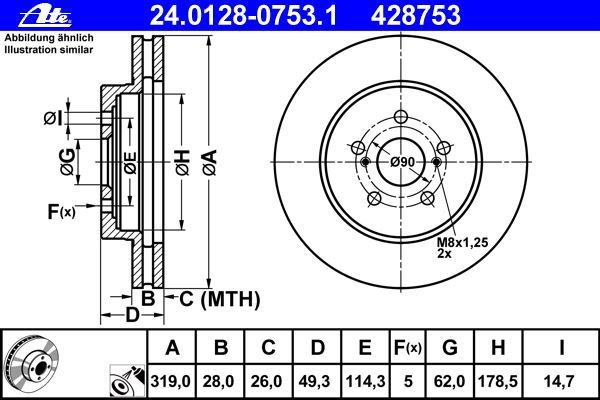 ATE 24.0128-0753.1 TARCZA HAMULCOWA PRZÓD LEXUS RX300 400 435124808