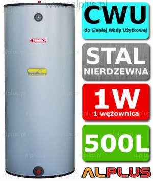 Termica 500L 1W Nierdzewka z 1 Wężownicą, Zbiornik Podgrzewacz CWU Wymiennik Boj