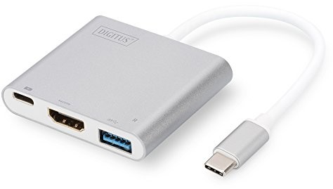 Digitus DA-70838 USB typu C Multi adapter, 4 K HDMI z 1 port do ładowania, 1 X USB 3.0 typu C na USB, chipset vl100/ps176/vl210 Srebrny DA-70838