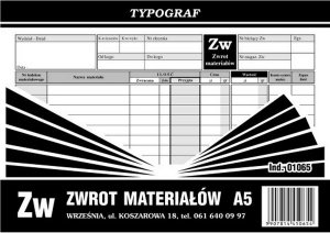Typograf Druk Zwrot Materiałów ZW A5 01065 TP038