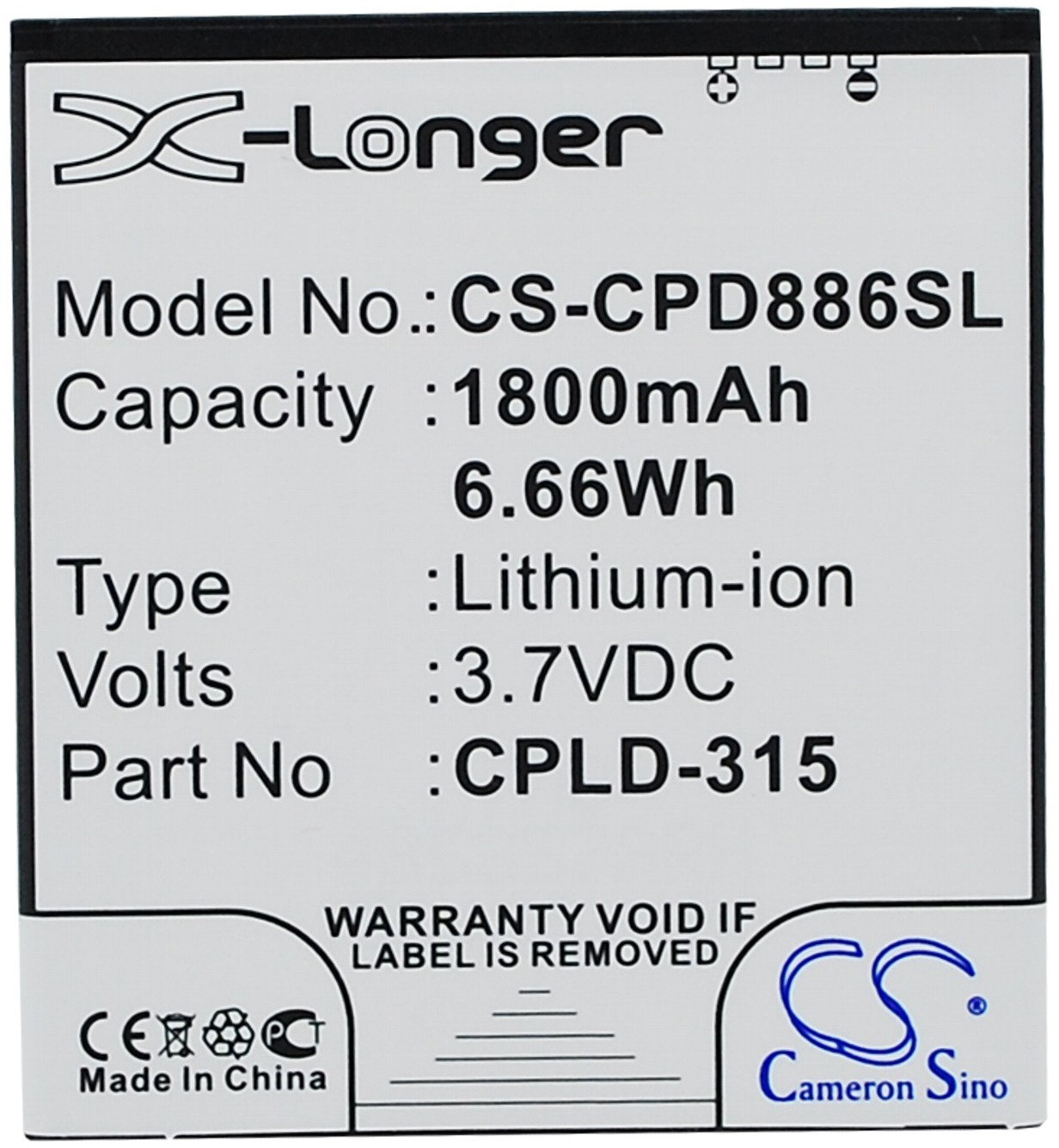 Cameron Sino Vodafone 889N / CPLD-315 1800mAh 6.66Wh Li-Ion 3.7V CS-CPD886SL