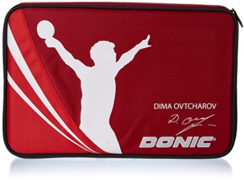 Donic -Schildkröt Schlägerhülle Ovtcharov Plus Quadratisch, Gepolstert, Incl. Ballfach, 818539 Tischtennis Hülle, Rot/Orange, M