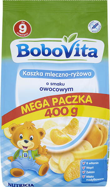 Bobovita Kaszka mleczno-ryżowa o smaku owocowym 400g)