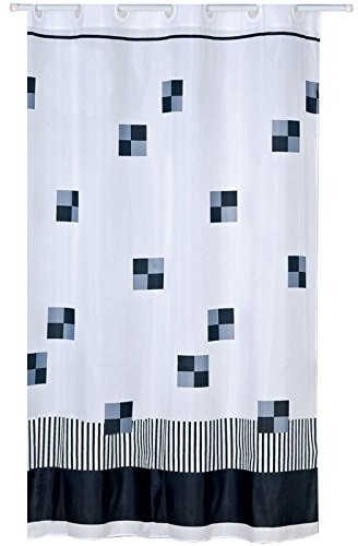 MSV 140783 zasłona prysznicowa, poliester/polipropylenu, z 12 pierścieni, 180 x 200 x 0,1 cm, biały/czarny/szary (1367/140783)