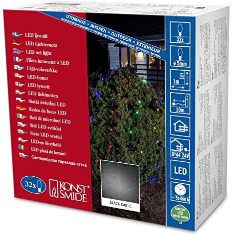 Konstsmide 3748 500 zewnętrzny transformator siatka świetlna/na zewnątrz (IP44)/24 V/32 kolorowe diody LED/czarny przewód
