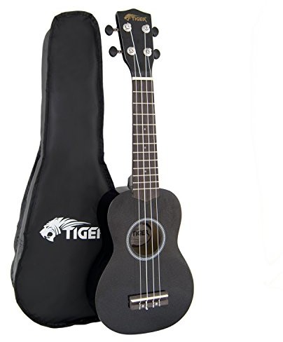 Tiger UKE7-PK ukulele sopranowe dla początkujących, kolor: czarny, pokrowiec w zestawie UKE7-BK