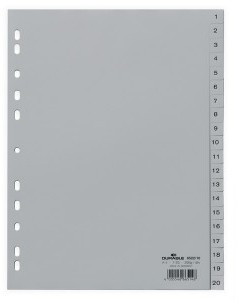 DURABLE Przekładka PP A4 szare, nadrukowane indeksy, 1-20, 20 części