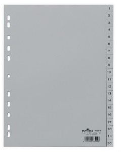 DURABLE Przekładka PP A4 szare, nadrukowane indeksy, 1-20, 20 części