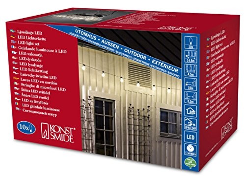 Konstsmide 2378 100 żarówka LED łańcuch świetlny/na zewnątrz (IP44)/zewnętrzny transformator 24 V/10 wyraźne ogródka piwnego/80 ciepło białych diod/czarny przewód (2378-100EE)