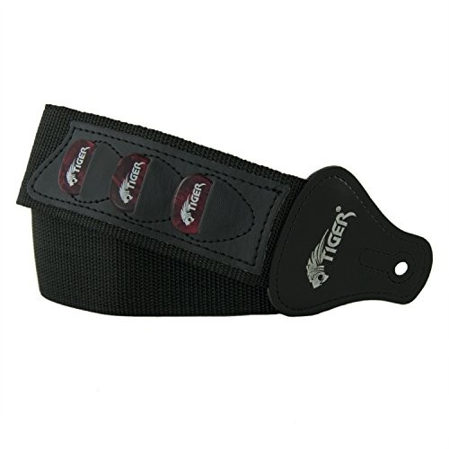 Tiger STP4-BK pas gitarowy z kieszeniami na kostki, czarny STP4-BK