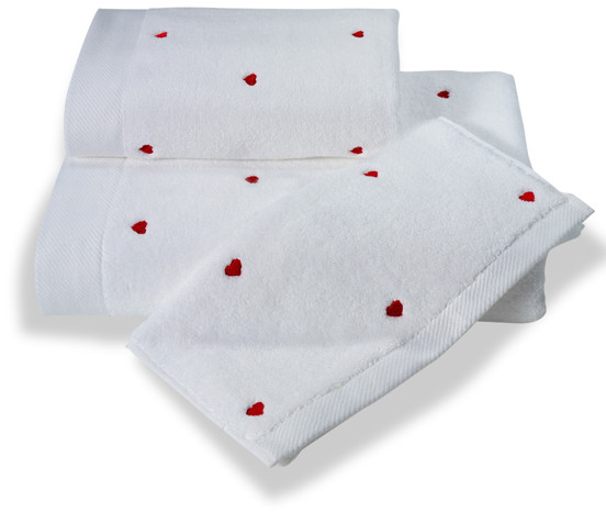 Soft Cotton Mały ręcznik MICRO LOVE 32x50cm Biały / liliowe serduszka 8082S