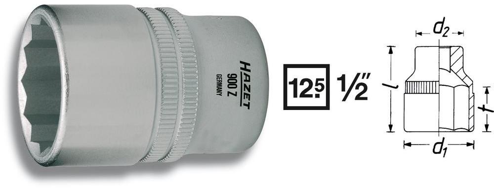 Hazet Nasadka 1/2 12.5 mm) 900AZ-1 zewnętrzny sześciokąt Długość netto 44 mm