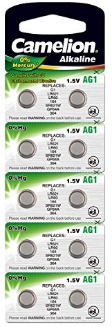 Camelion 12051001 Alkaline guzikowa bez rtęci AG1/LR60/LR621/364 (1,5 Volt, 10er Pack) 12051001
