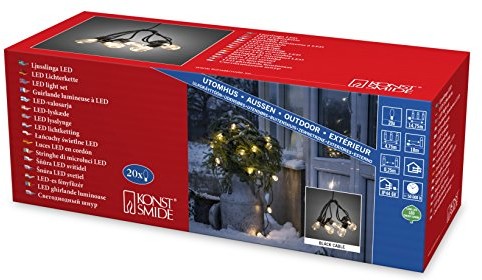 Konstsmide 2386 100 żarówka LED łańcuch świetlny/na zewnątrz (IP44)/zewnętrzny transformator 24 V/20 wyraźne ogródka piwnego/40 ciepło białych diod/czarny przewód (2386-100EE)