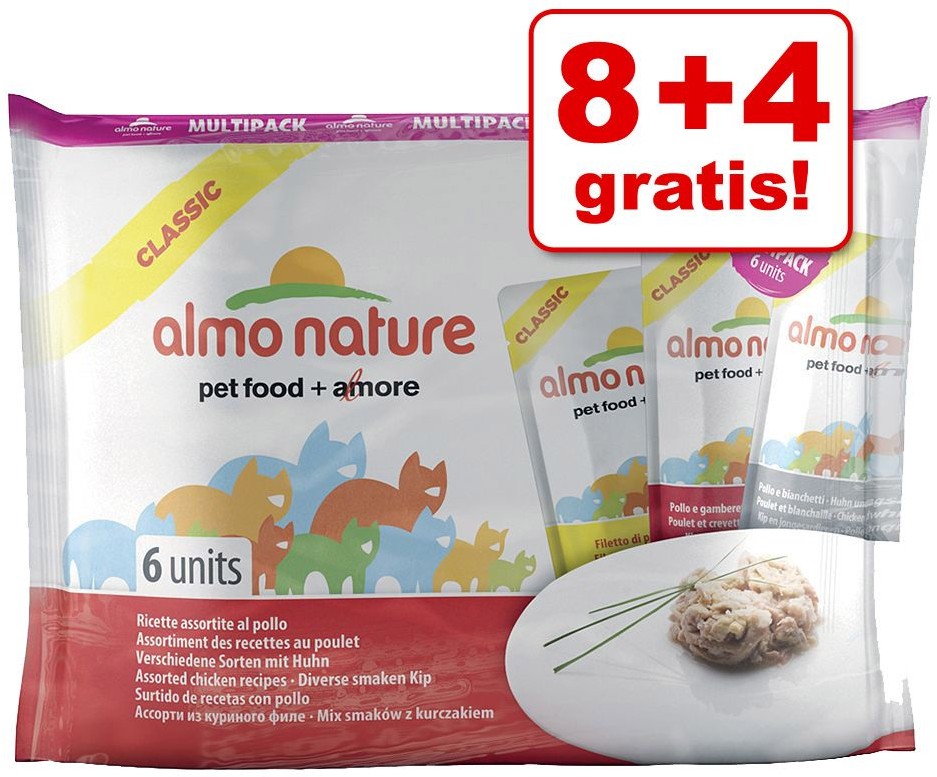 Almo Nature 8 + 4 gratis! Mieszany pakiet Classic 12 x 55 g 3 smaki kurczaka