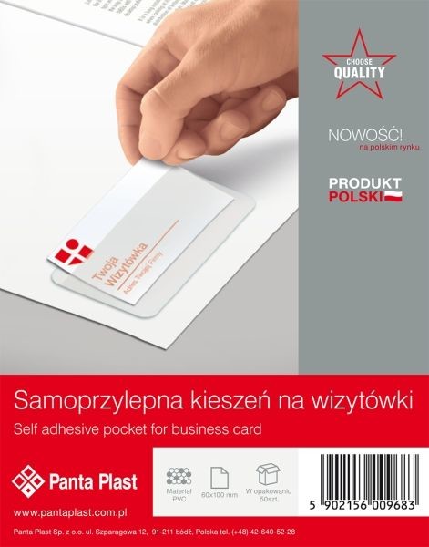 PANTA PLAST Kieszenie samoprzylepne PVC na wizytówki 60 X 100 mm - N1987 NB-5477