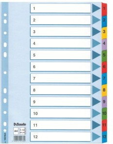 Esselte Przekładka MYLAR kartonowe 1-12 A4 numeryczne ES172