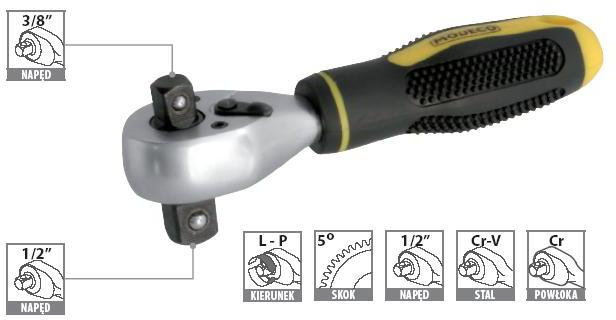 Modeco Klucz grzechotka do nasadek 3/8 - 72 zęby MN-55-501