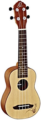 Ortega ukulele sopranowe, płyta wierzchnia: świerk, tył i boki: drewno sapeli, binding jednokrotny ABS, laserowe grawerowanie RU5-SO