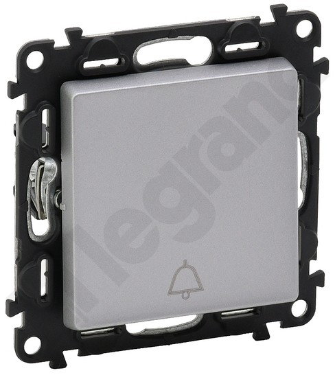 Legrand Valena Life Przycisk przełączny NO/NC z symbolem dzwonka - 6 A Aluminium