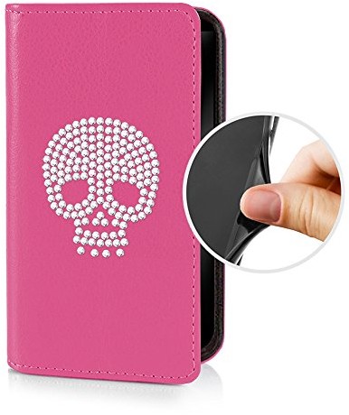 Sony eSPee SZ3cS056 Xperia Z3 compact Schutzhülle Wallet Flip Case Pink mit Strass Skull Totenkopf Silikon Bumper und Magnetverschluß für Xperia Z3 compact