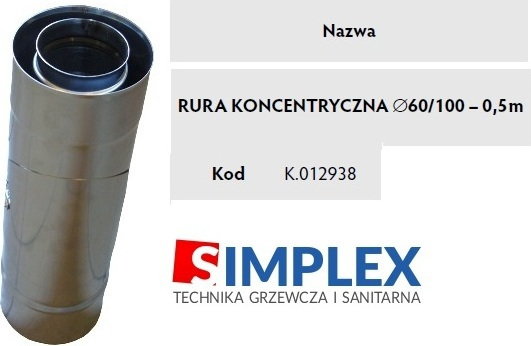 Immergas rura koncentryczna fi 60/100 500 mm kod K.012938 Komin do kotła