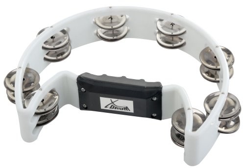 XDrum tamburyn ręczny, w kształcie półksiężyca, z tworzywa sztucznego, 16 par chromowanych blaszek, biały 00033897