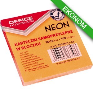 Office products PBS Bloczek samop. , 76x76mm, 1x100 kart., neon, pomarańczowy PB8