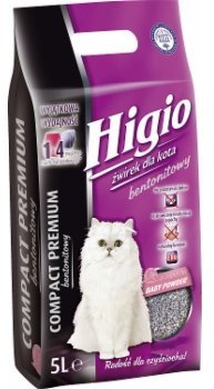 HIGIO COMPACT PREMIUM - ŻWIREK BENTONITOWY O ZAPACHU BABY POWDER 5 L