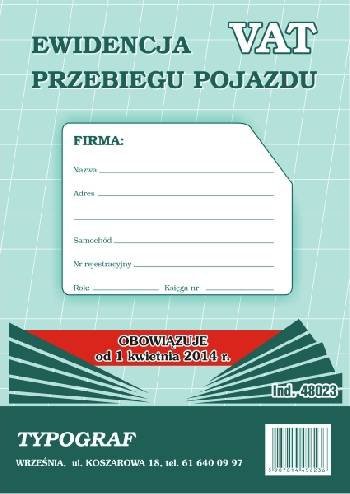 Typograf DRUK EWIDENCJA PRZEBIEGU POJAZDU VAT PION A5 48023 [9056]