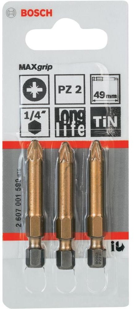 Bosch Bit z końcówką krzyżową PZ 2 49 mm E 6.3 3 szt