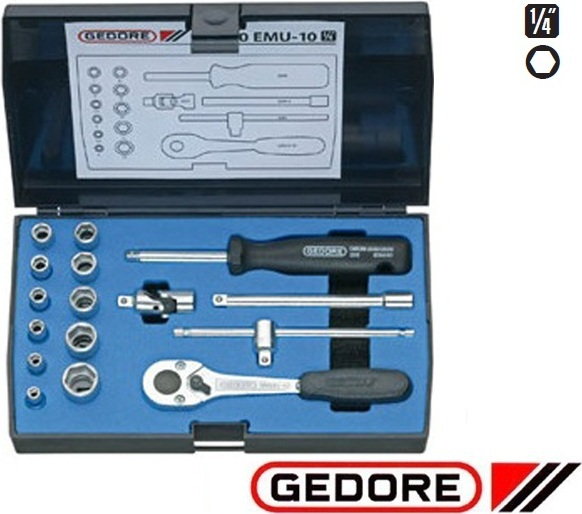 Gedore Zestaw zestaw nasadek 1/4 z grzechotką dwukierunkową 20 EMU-10 (616222 (6162220)
